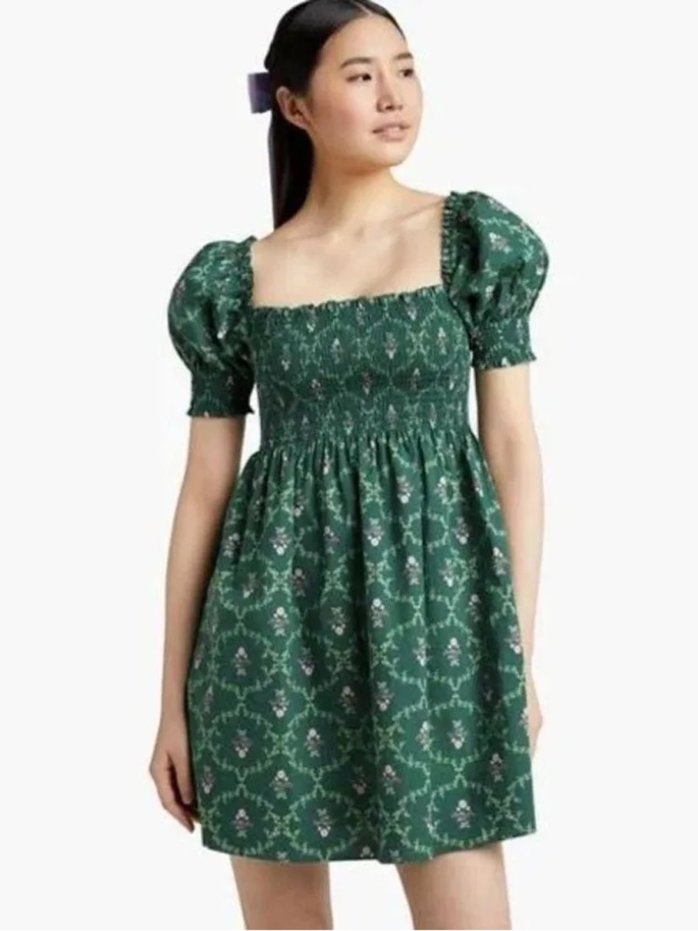 Hill House Home Athena Nap Dress in Emerald Trellis, size M